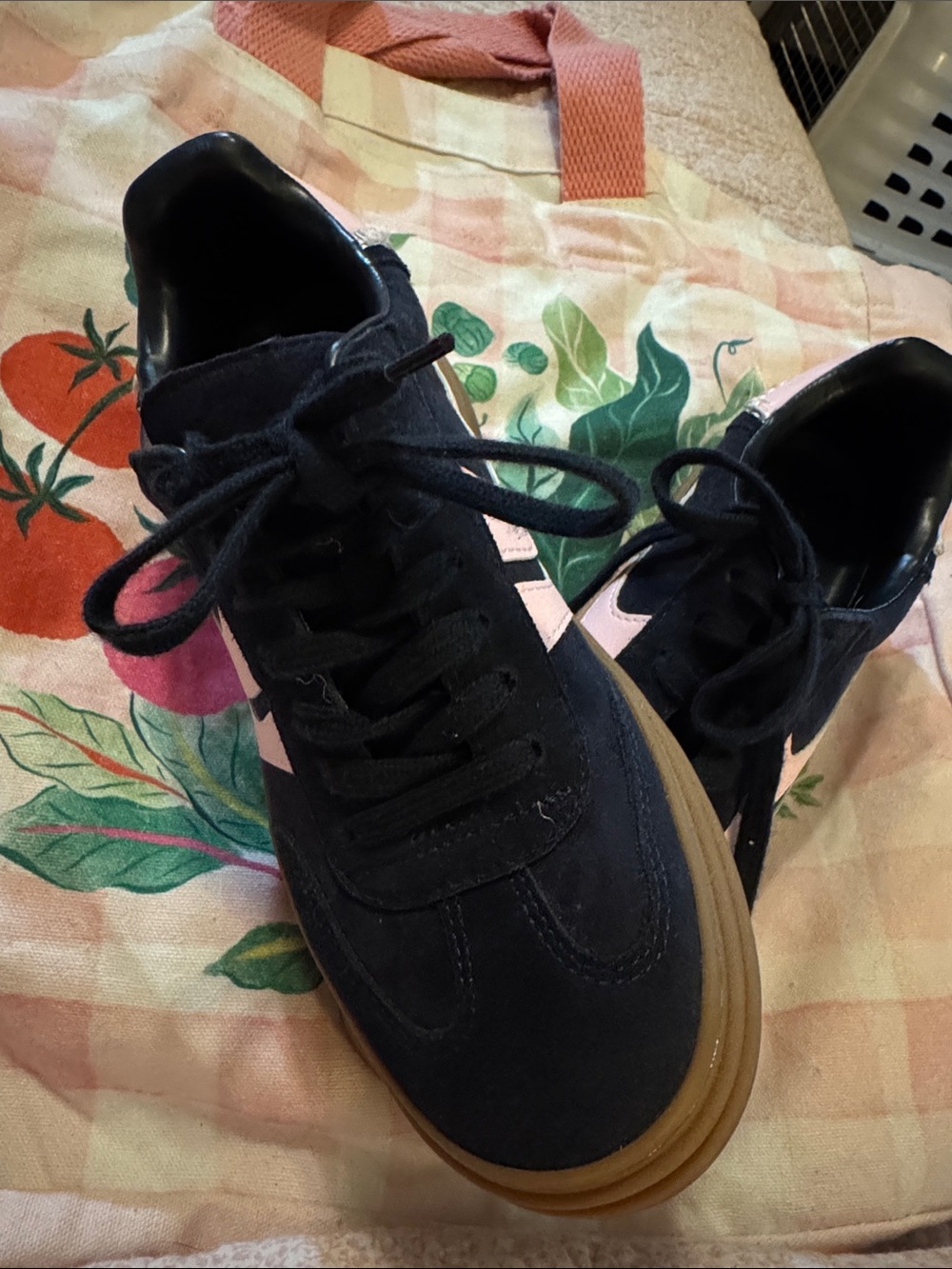 Steve Madden Black Suede Platform Sneakers with Pink Stripe